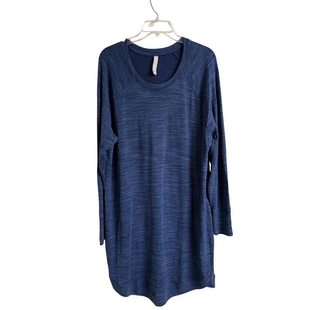 Athleta Mindset Sweatshirt Dress Curved Hem Blue Space Dye Heathered XL 417739